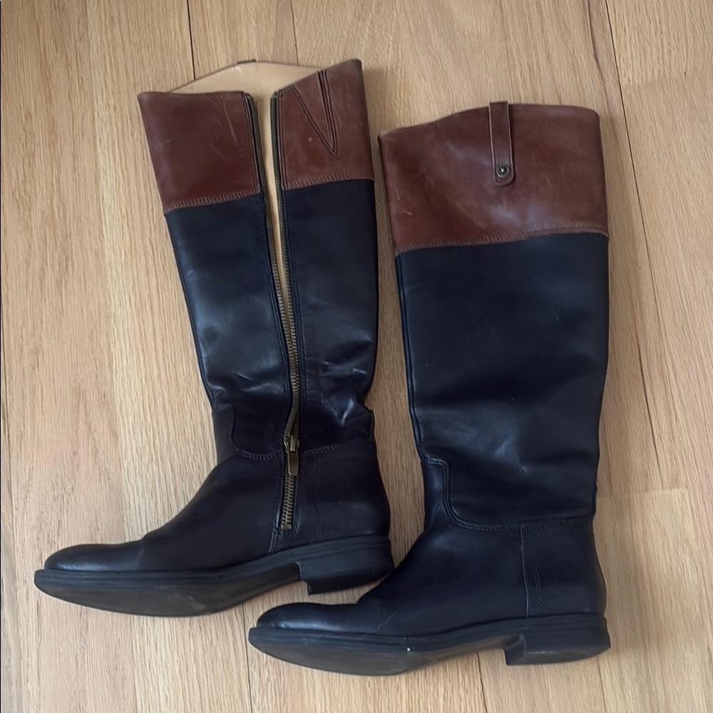Black and Brown Knee-High Leather Boots